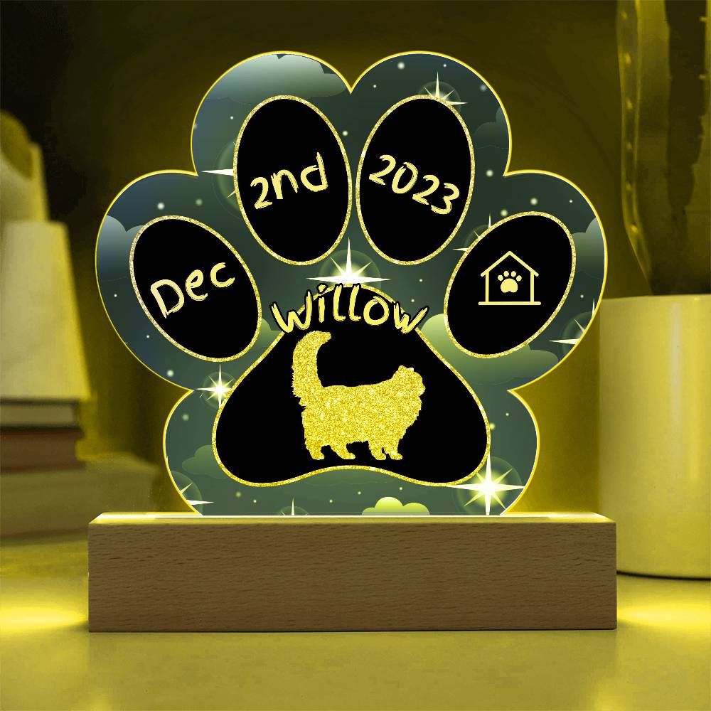 Himalayan Cat Gotcha Day Plaque - Custom 7" LED Acrylic Paw Print Pet Arrival Gift