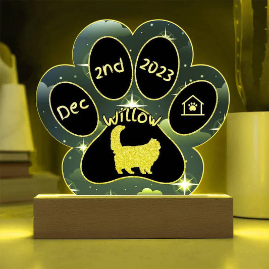 Shop our himalayan personalized cat gotcha day acrylic paw print plaque featuring the Battery Powered LED Base style option from MySisterIsASurvivor.