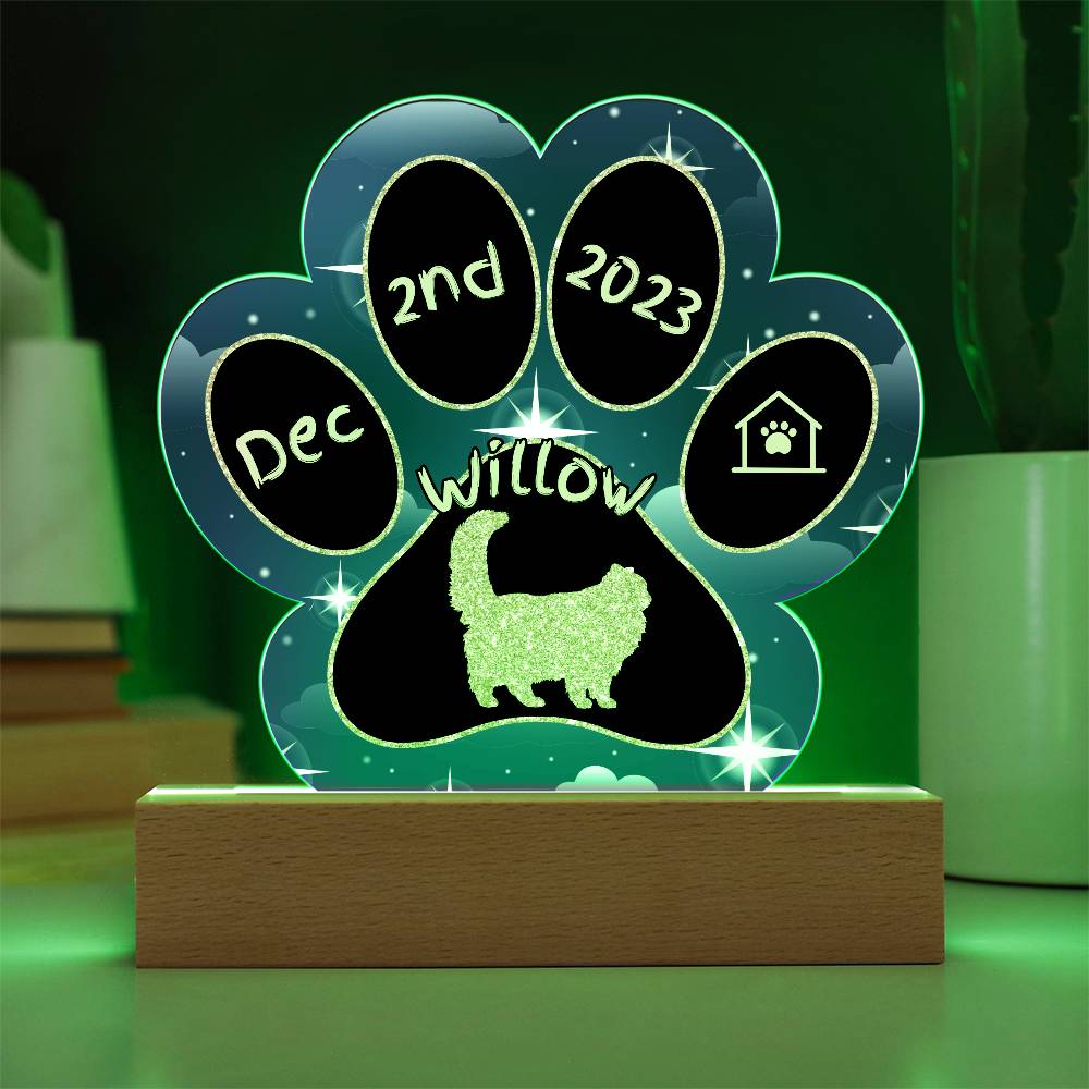 Himalayan Cat Gotcha Day Plaque - Custom 7" LED Acrylic Paw Print Pet Arrival Gift