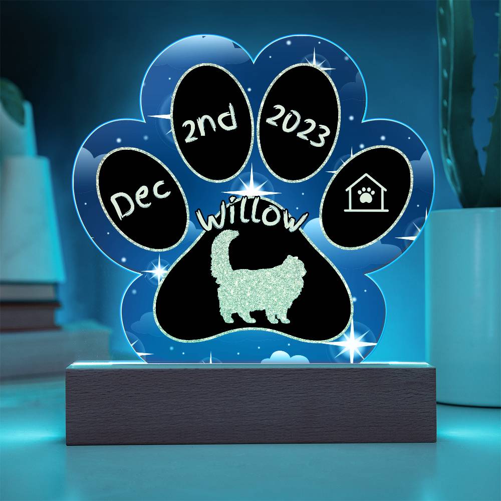 Himalayan Cat Gotcha Day Plaque - Custom 7" LED Acrylic Paw Print Pet Arrival Gift