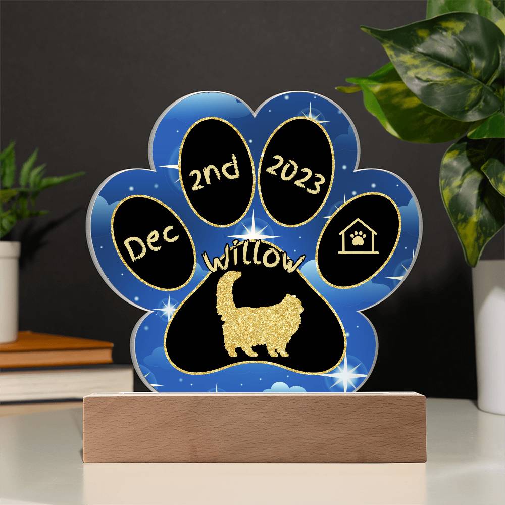 Himalayan Cat Gotcha Day Plaque - Custom 7" LED Acrylic Paw Print Pet Arrival Gift
