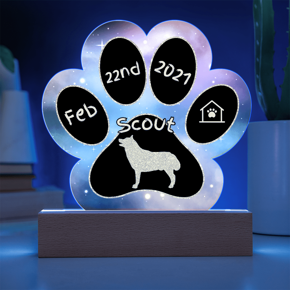 Husky personalized Gotcha Day acrylic dog plaque - 7" paw print keepsake