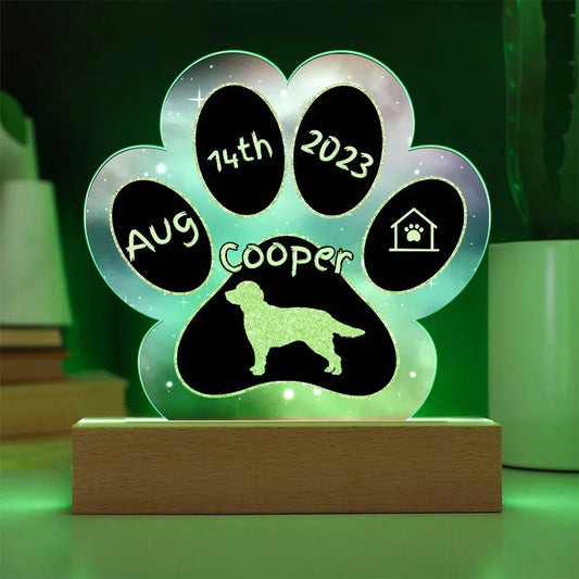 Shop our irish setter personalized dog gotcha day acrylic paw print plaque featuring the Battery Powered LED Base style option from MySisterIsASurvivor.