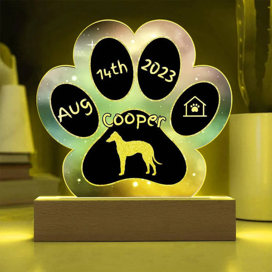 Shop our italian greyhound personalized dog gotcha day acrylic paw print plaque featuring the Battery Powered LED Base style option from MySisterIsASurvivor.