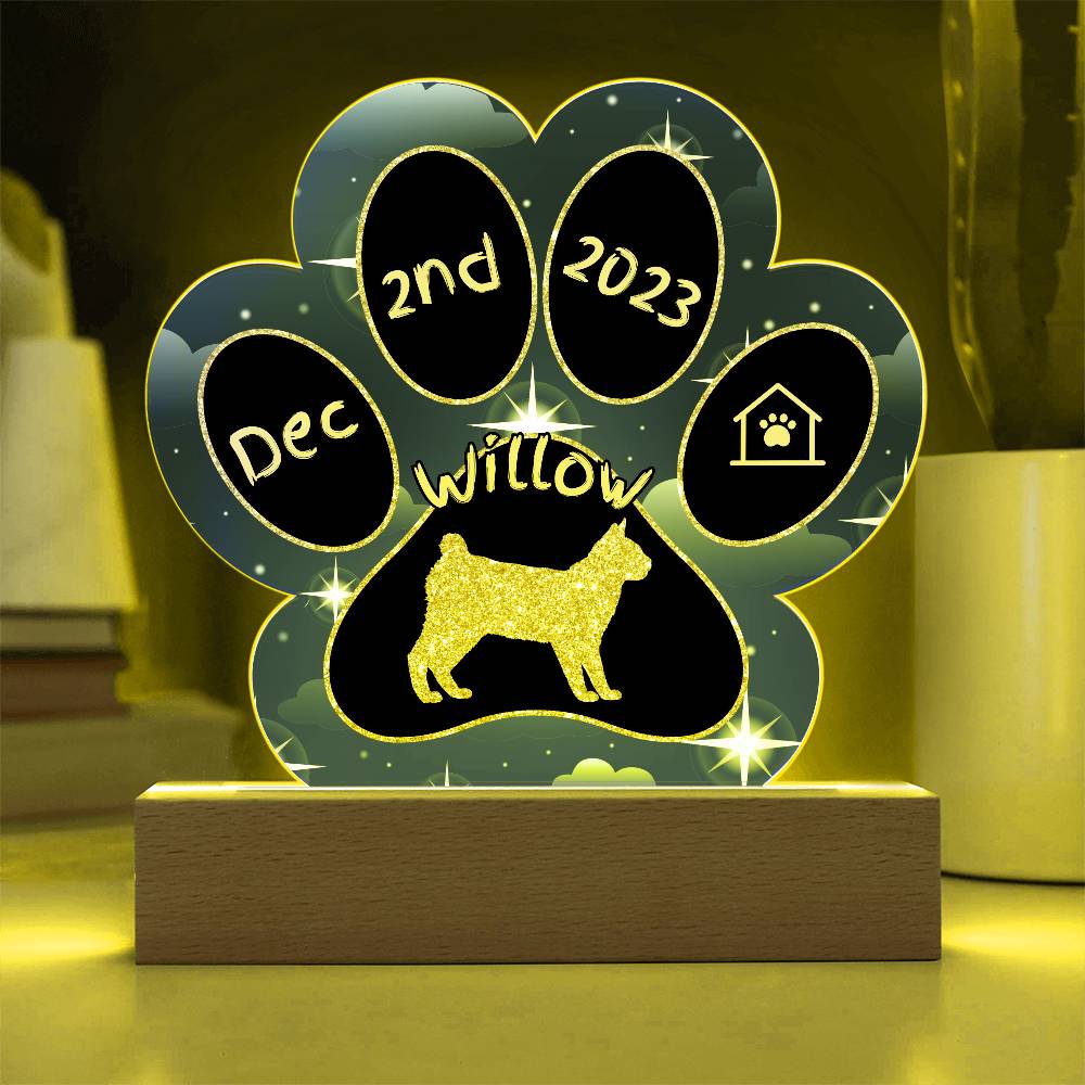 Japanese Bobtail Cat Gotcha Day Plaque - Personalized 7" LED Acrylic Paw Print Rescue Gift