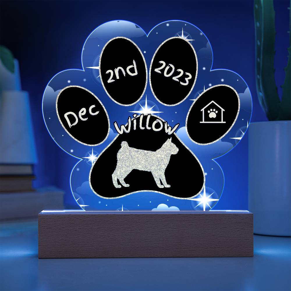 Japanese Bobtail Cat Gotcha Day Plaque - Personalized 7" LED Acrylic Paw Print Rescue Gift