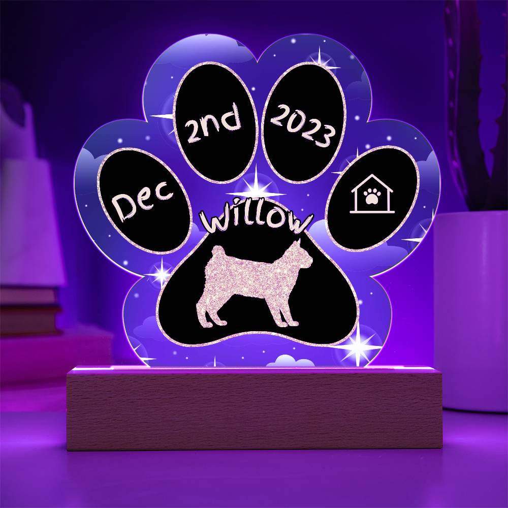 Japanese Bobtail Cat Gotcha Day Plaque - Personalized 7" LED Acrylic Paw Print Rescue Gift
