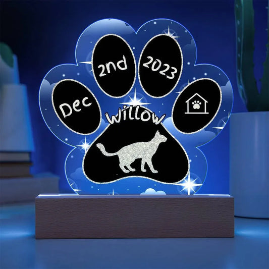 Shop our javanese personalized cat gotcha day acrylic paw print plaque featuring the Battery Powered LED Base style option from MySisterIsASurvivor.