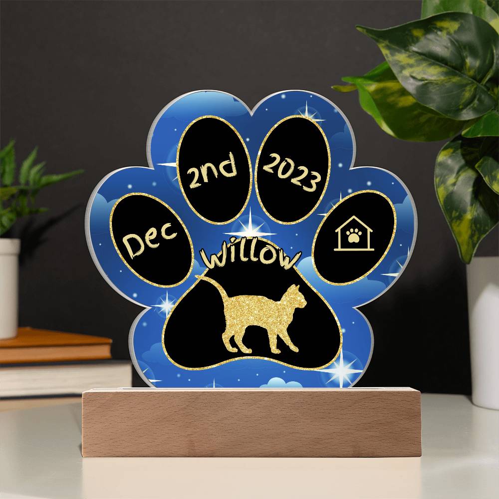 Kanaani Cat Gotcha Day Plaque - Personalized 7" LED Acrylic Paw Print Adoption Keepsake