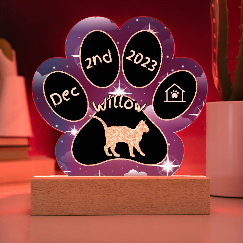 Kanaani Cat Gotcha Day Plaque - Personalized 7" LED Acrylic Paw Print Adoption Keepsake