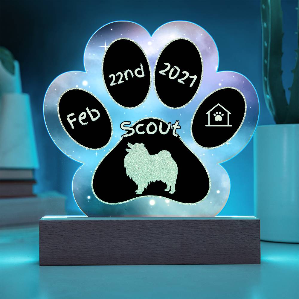 Keeshond personalized Gotcha Day acrylic dog plaque - 7" paw print gift