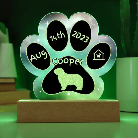 Shop our komondor personalized dog gotcha day acrylic paw print plaque featuring the Battery Powered LED Base style option from MySisterIsASurvivor.