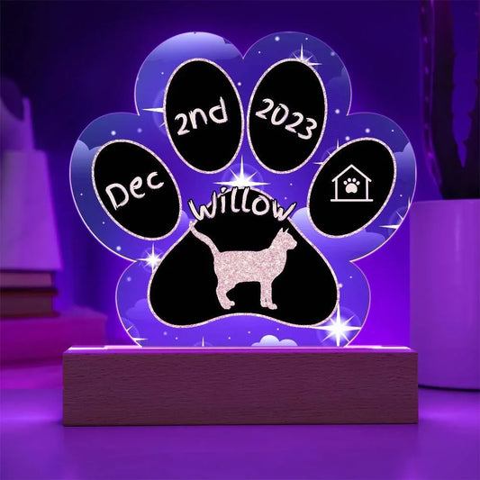 Shop our korat personalized cat gotcha day acrylic paw print plaque featuring the Battery Powered LED Base style option from MySisterIsASurvivor.
