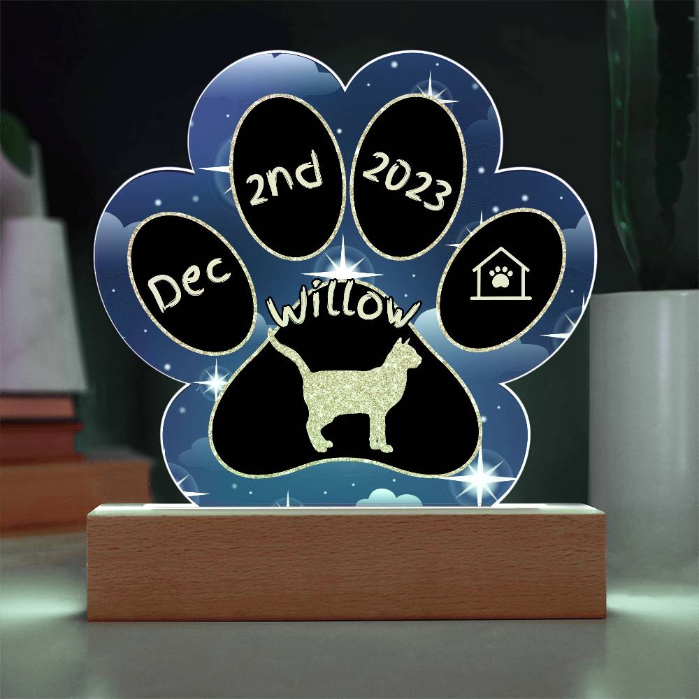 Korat Cat Gotcha Day Plaque - Personalized 7" LED Acrylic Paw Print New Pet Gift