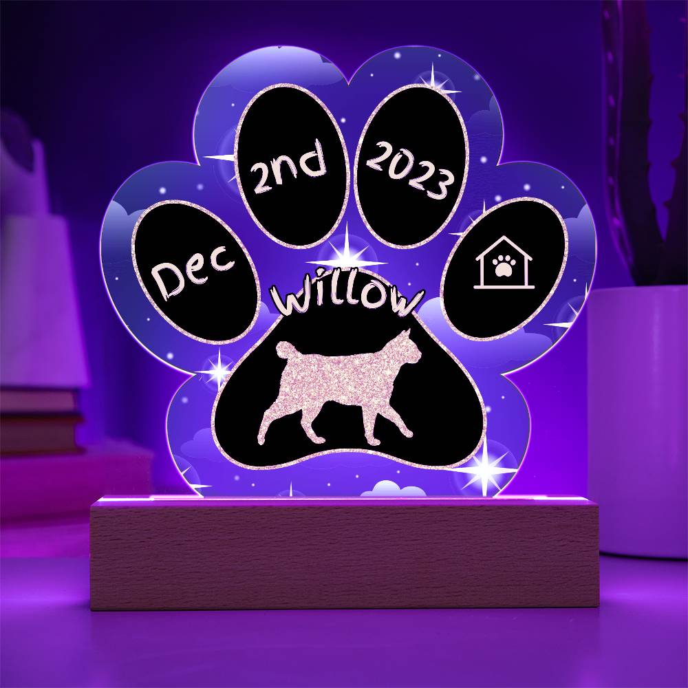 Korean Bobtail Cat Gotcha Day Plaque - Custom 7" LED Acrylic Paw Print Cat Keepsake Gift