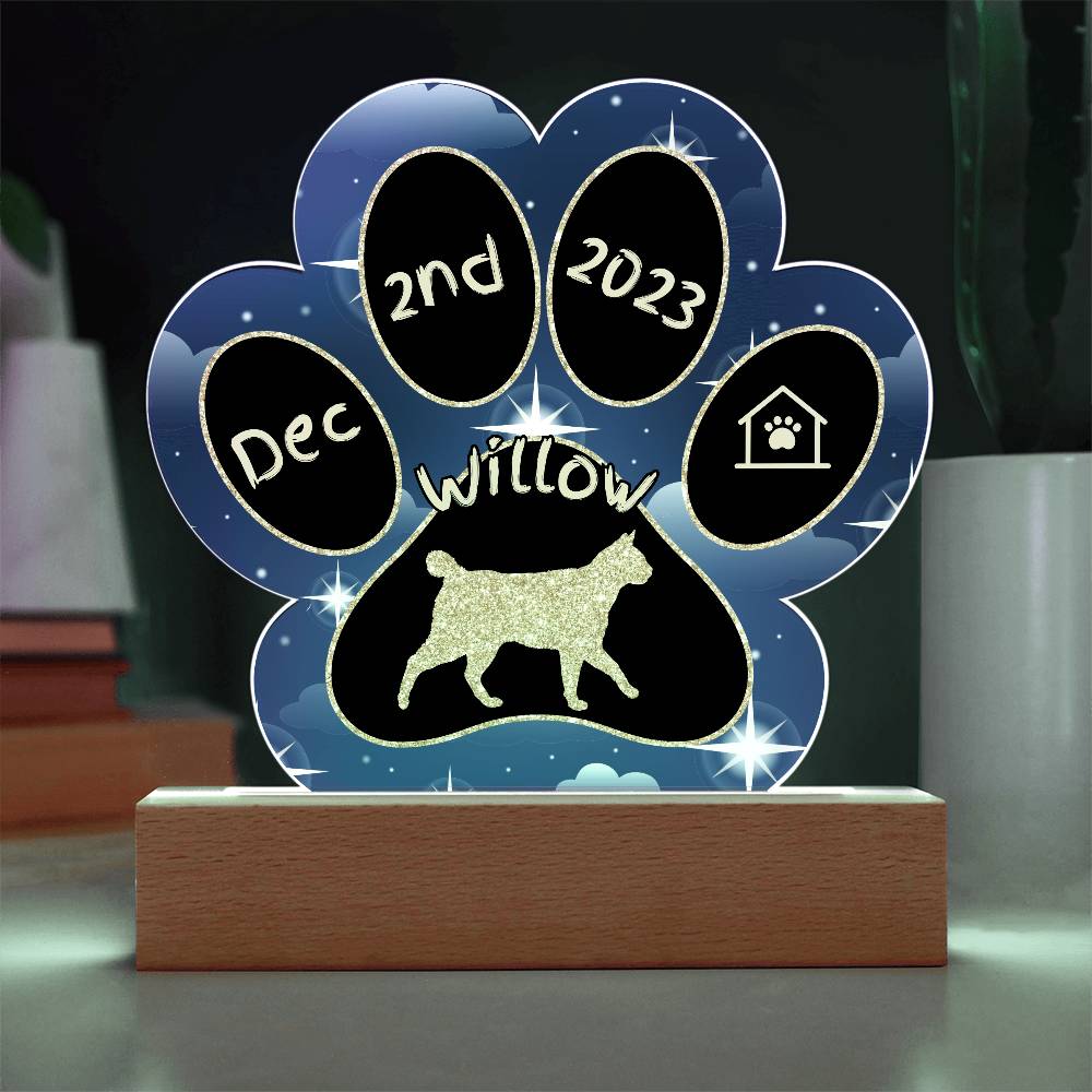 Korean Bobtail Cat Gotcha Day Plaque - Custom 7" LED Acrylic Paw Print Cat Keepsake Gift