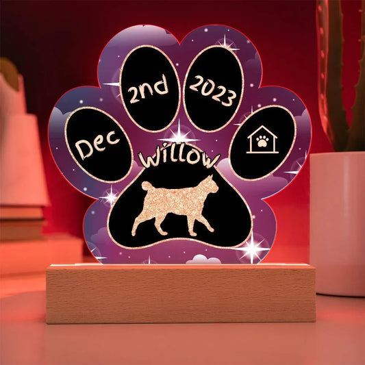 Shop our korean bobtail personalized cat gotcha day acrylic paw print plaque featuring the Battery Powered LED Base style option from MySisterIsASurvivor.