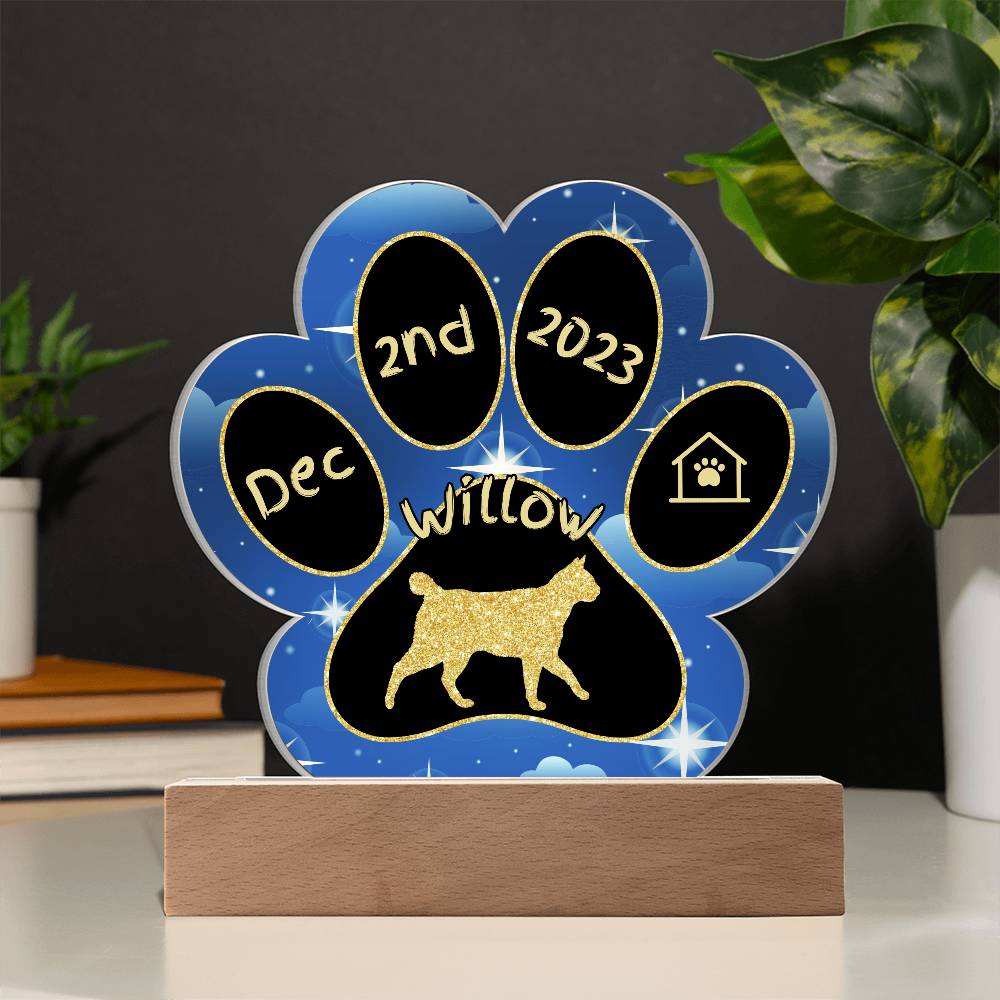Korean Bobtail Cat Gotcha Day Plaque - Custom 7" LED Acrylic Paw Print Cat Keepsake Gift
