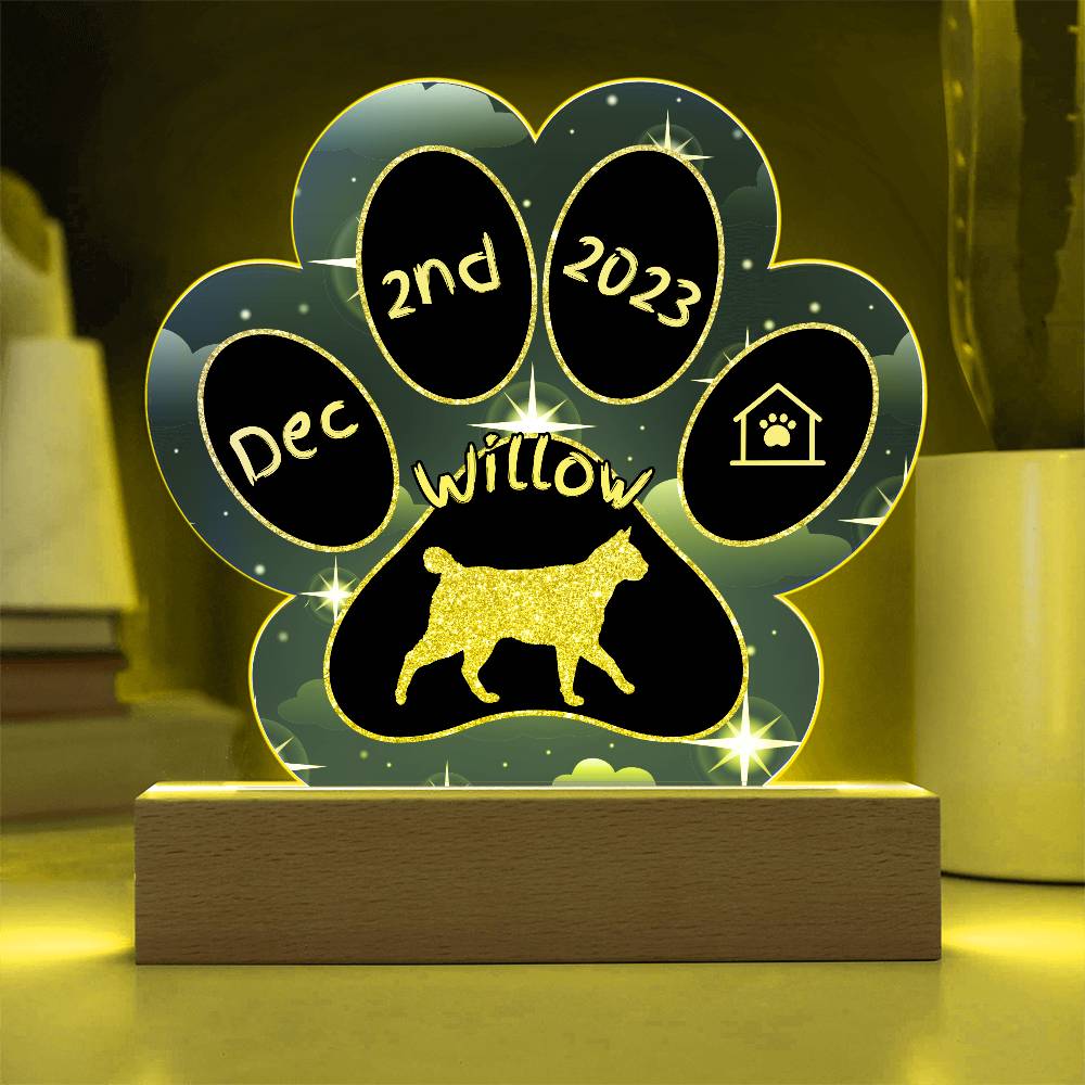 Korean Bobtail Cat Gotcha Day Plaque - Custom 7" LED Acrylic Paw Print Cat Keepsake Gift