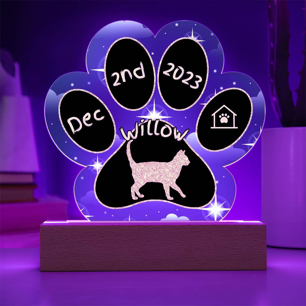 Korn Ja Cat Gotcha Day Plaque - Personalized 7" LED Acrylic Paw Print Pet Memory Gift