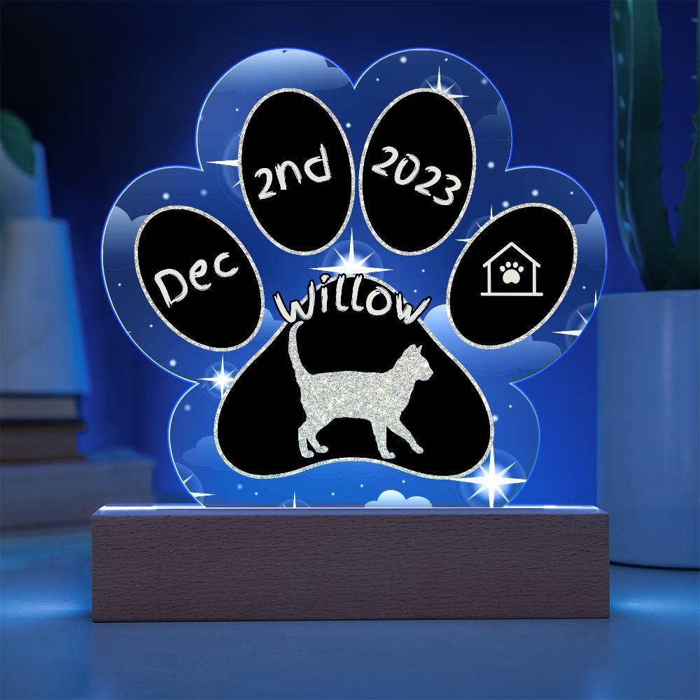Korn Ja Cat Gotcha Day Plaque - Personalized 7" LED Acrylic Paw Print Pet Memory Gift