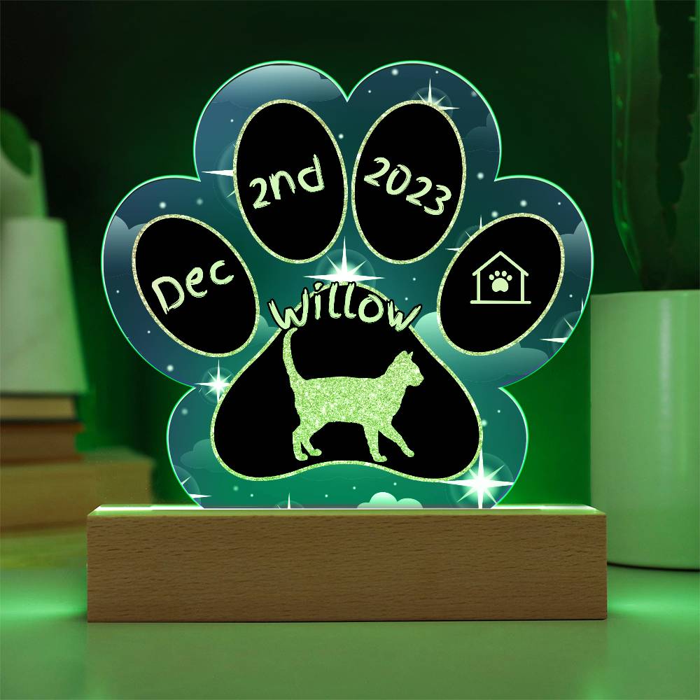 Korn Ja Cat Gotcha Day Plaque - Personalized 7" LED Acrylic Paw Print Pet Memory Gift