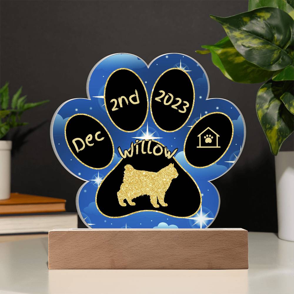 Kurilian Bobtail Cat Gotcha Day Plaque - Custom 7" LED Acrylic Paw Print Adoption Gift