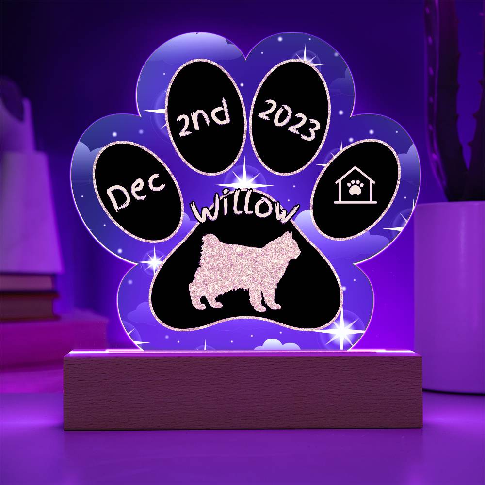 Kurilian Bobtail Cat Gotcha Day Plaque - Custom 7" LED Acrylic Paw Print Adoption Gift
