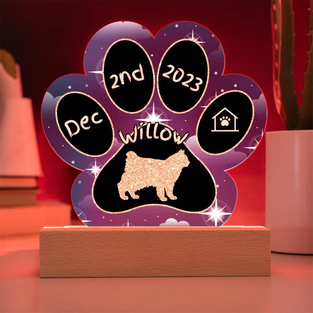 Kurilian Bobtail Cat Gotcha Day Plaque - Custom 7" LED Acrylic Paw Print Adoption Gift