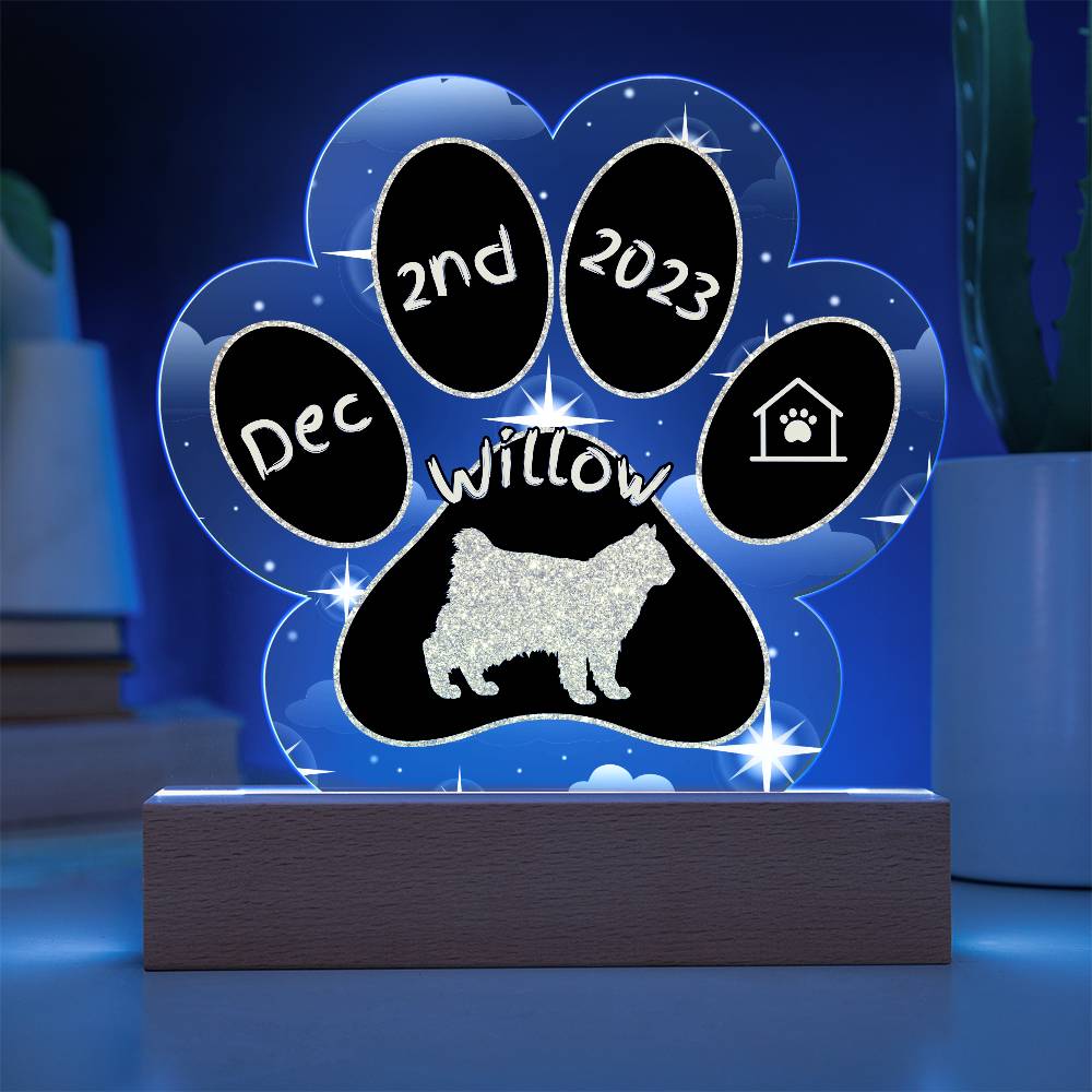 Kurilian Bobtail Cat Gotcha Day Plaque - Custom 7" LED Acrylic Paw Print Adoption Gift