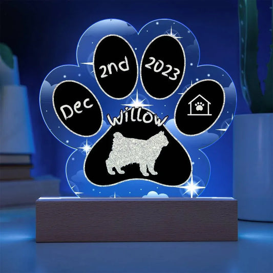 Shop our kurilian bobtail personalized cat gotcha day acrylic paw print plaque featuring the Battery Powered LED Base style option from MySisterIsASurvivor.