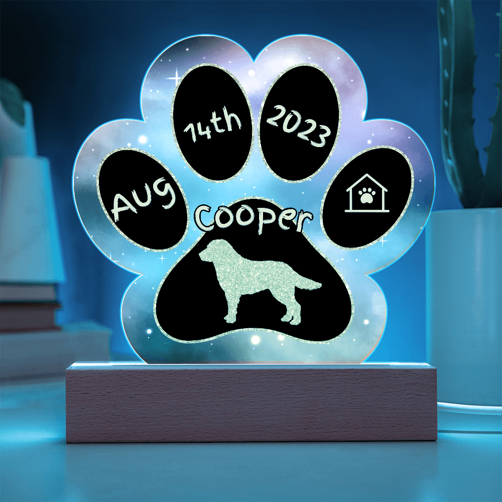 Kuvasz personalized Gotcha Day acrylic dog plaque - 7" paw print sign