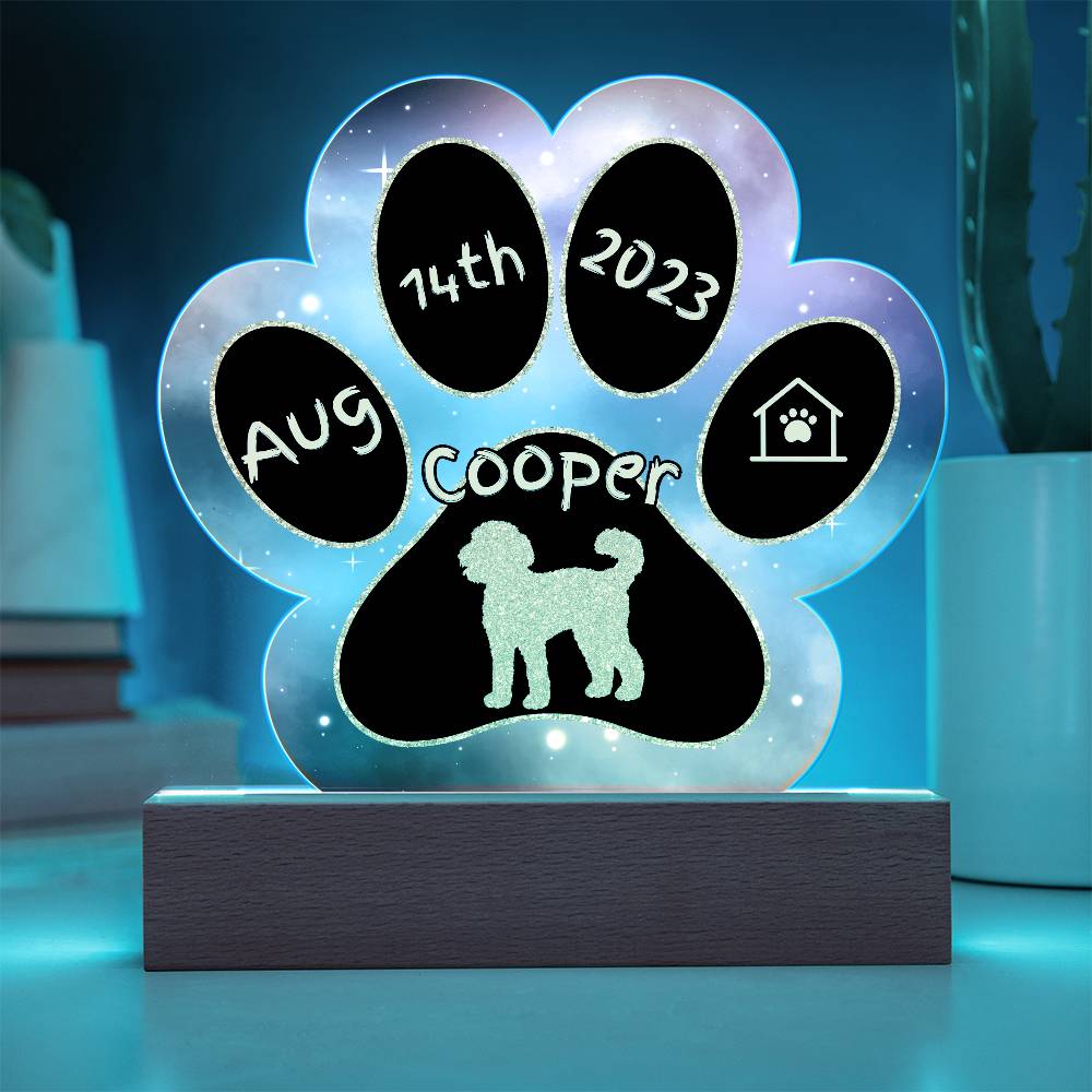 Labradoodle personalized Gotcha Day acrylic dog plaque - 7" paw print keepsake