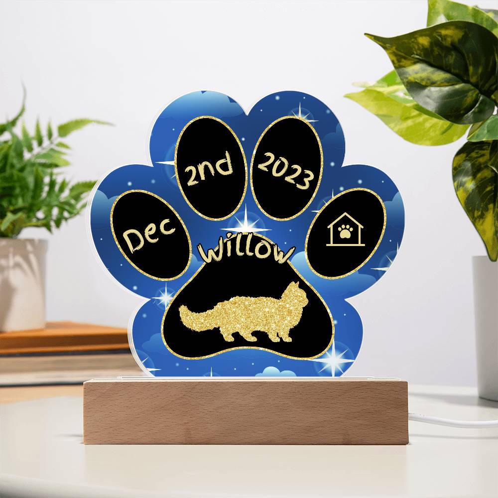 Lambkin Cat Gotcha Day Plaque - Personalized 7" LED Acrylic Paw Print Pet Keepsake