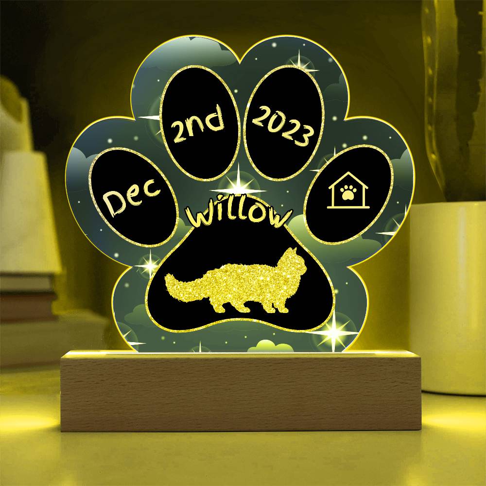 Lambkin Cat Gotcha Day Plaque - Personalized 7" LED Acrylic Paw Print Pet Keepsake