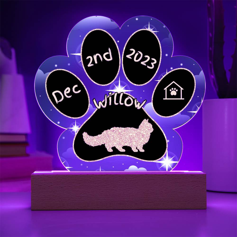 Lambkin Cat Gotcha Day Plaque - Personalized 7" LED Acrylic Paw Print Pet Keepsake