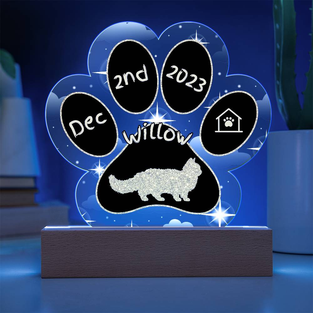 Lambkin Cat Gotcha Day Plaque - Personalized 7" LED Acrylic Paw Print Pet Keepsake