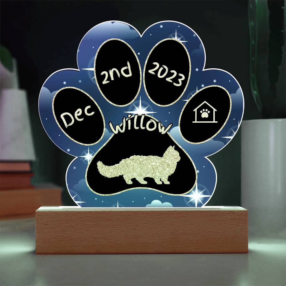 Lambkin Cat Gotcha Day Plaque - Personalized 7" LED Acrylic Paw Print Pet Keepsake