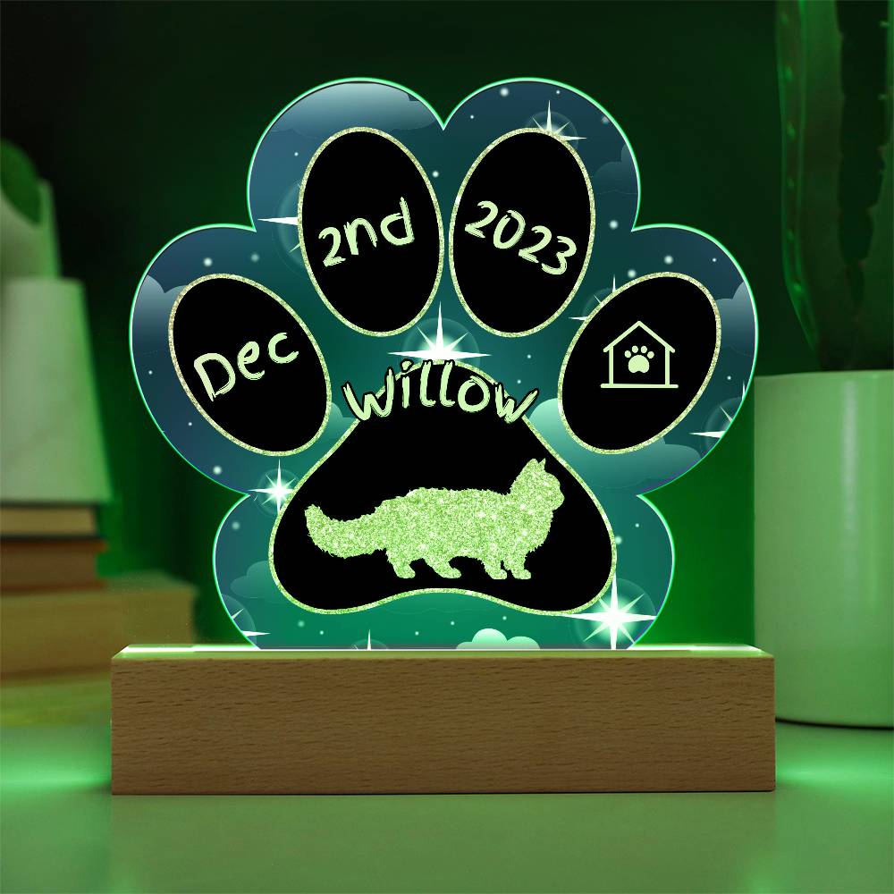 Lambkin Cat Gotcha Day Plaque - Personalized 7" LED Acrylic Paw Print Pet Keepsake