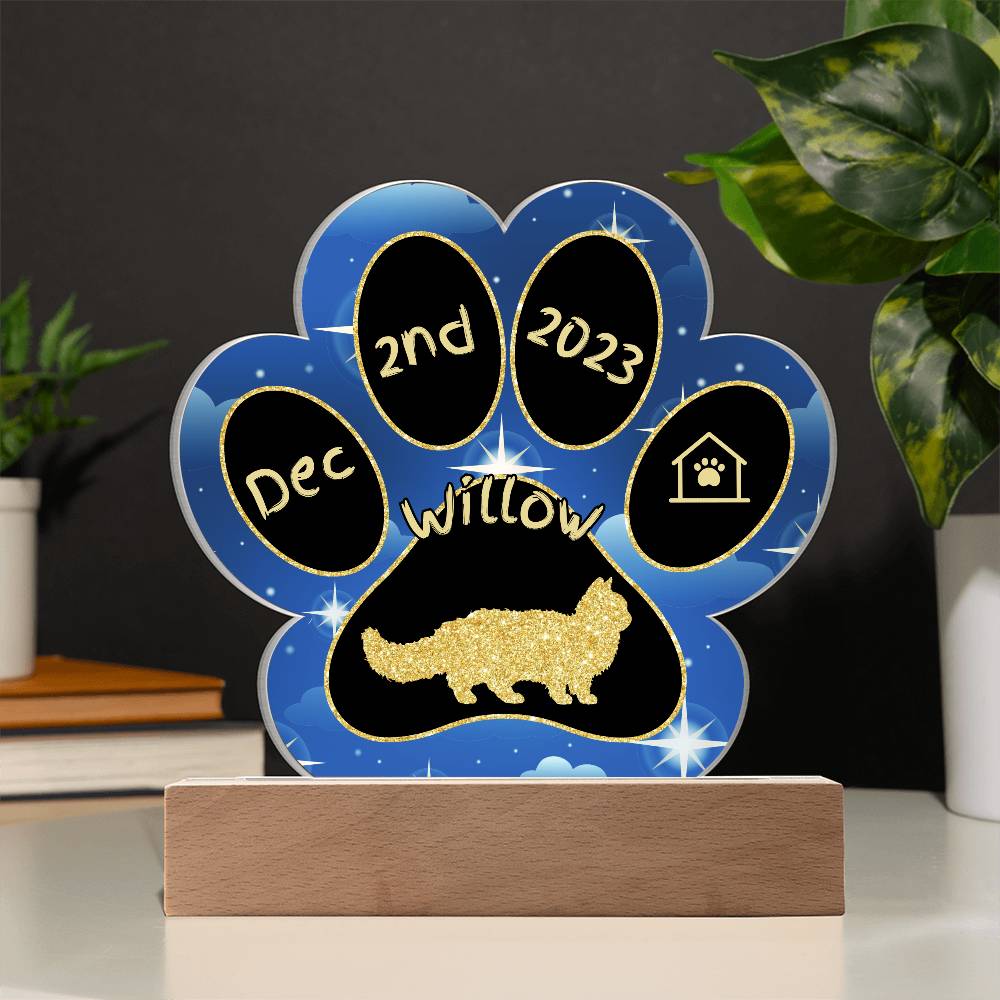 Lambkin Cat Gotcha Day Plaque - Personalized 7" LED Acrylic Paw Print Pet Keepsake
