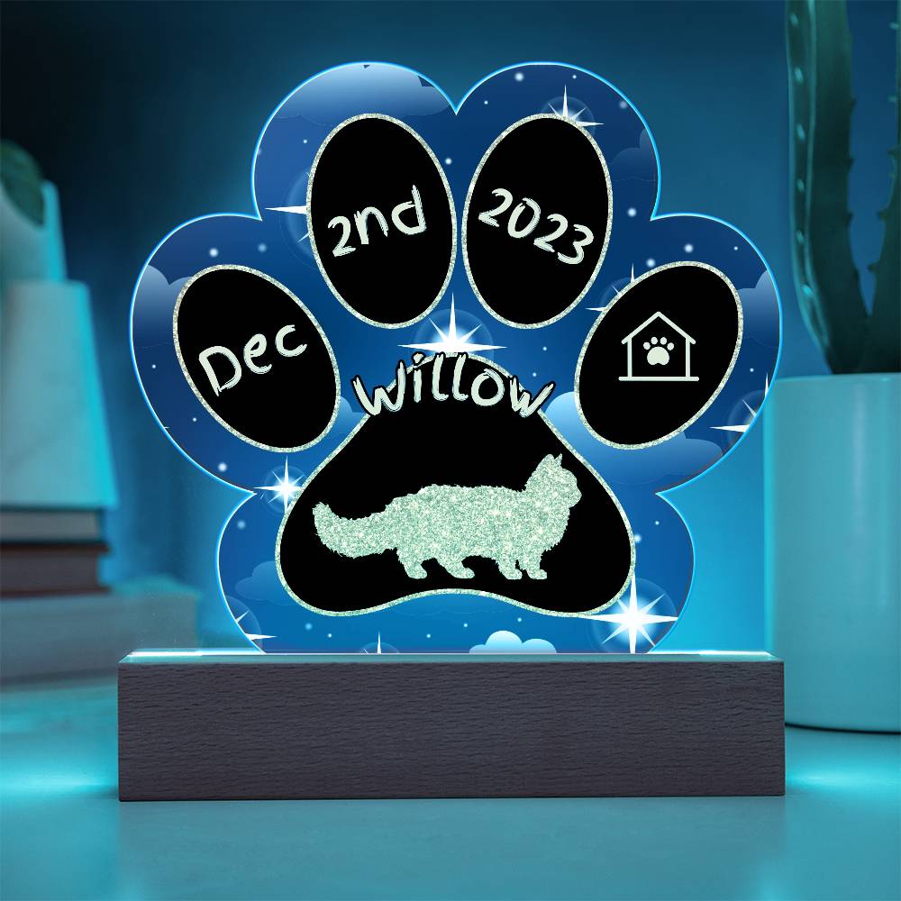 Lambkin Cat Gotcha Day Plaque - Personalized 7" LED Acrylic Paw Print Pet Keepsake