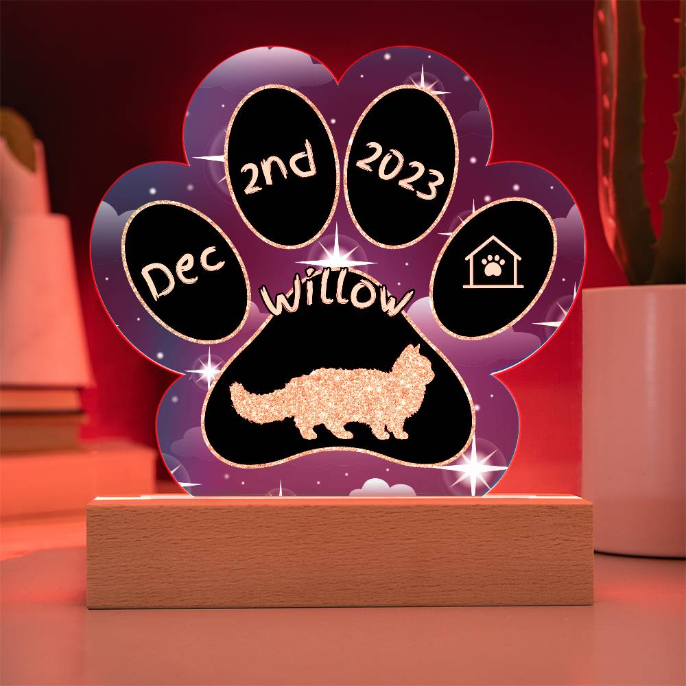 Lambkin Cat Gotcha Day Plaque - Personalized 7" LED Acrylic Paw Print Pet Keepsake