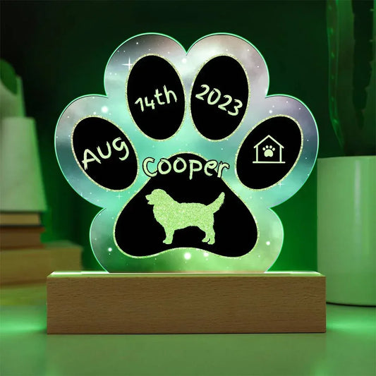 Shop our leonberger personalized dog gotcha day acrylic paw print plaque featuring the Battery Powered LED Base style option from MySisterIsASurvivor.