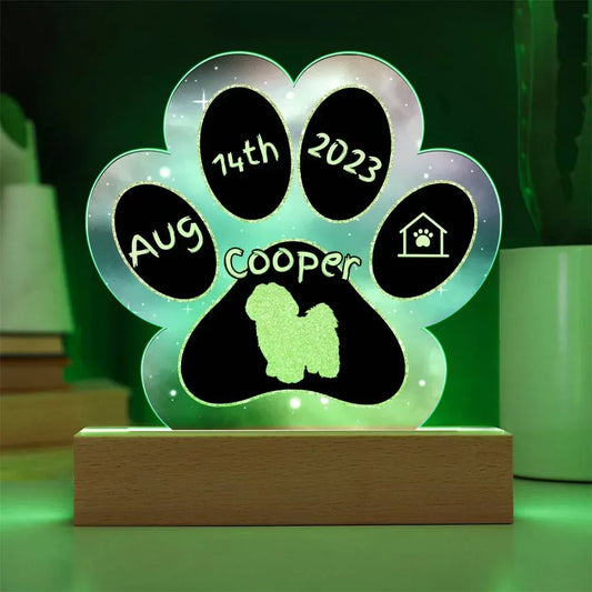 Shop our lhasa apso personalized dog gotcha day acrylic paw print plaque featuring the Battery Powered LED Base style option from MySisterIsASurvivor.