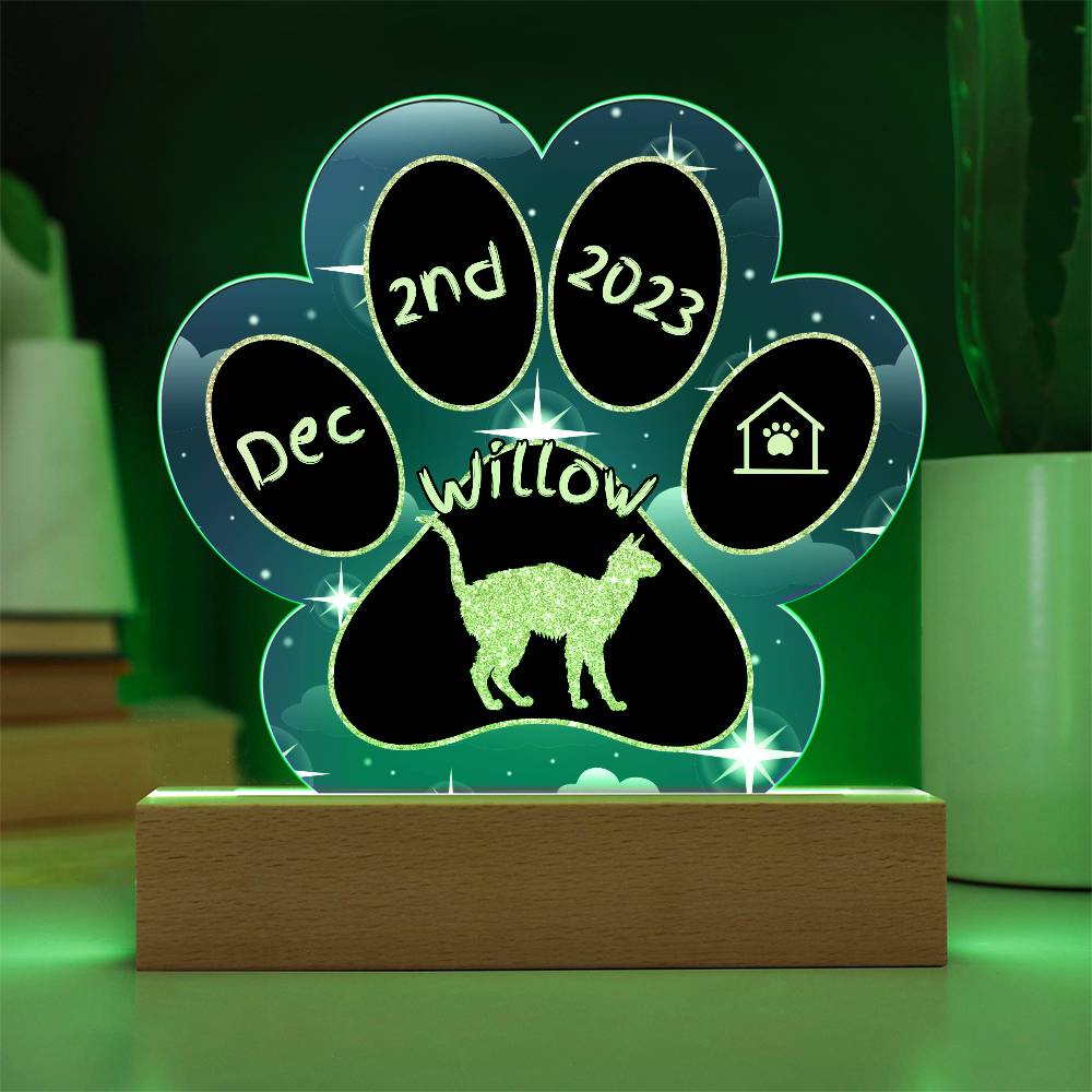 Lykoi Cat Gotcha Day Plaque - Unique 7" LED Acrylic Paw Print Memory Gift