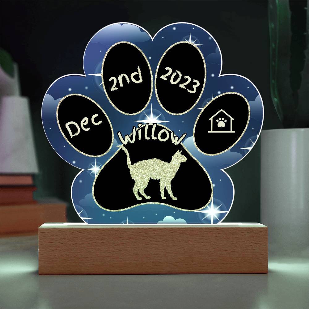Lykoi Cat Gotcha Day Plaque - Unique 7" LED Acrylic Paw Print Memory Gift