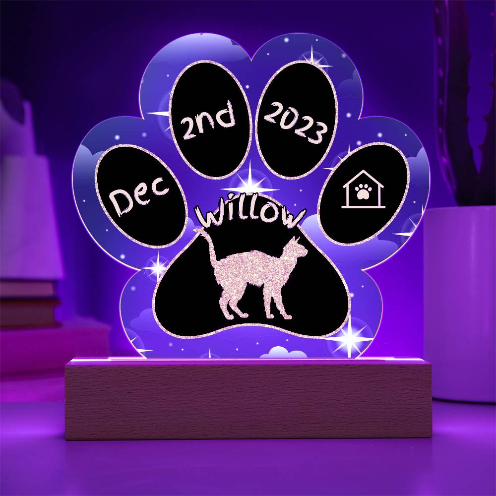 Lykoi Cat Gotcha Day Plaque - Unique 7" LED Acrylic Paw Print Memory Gift