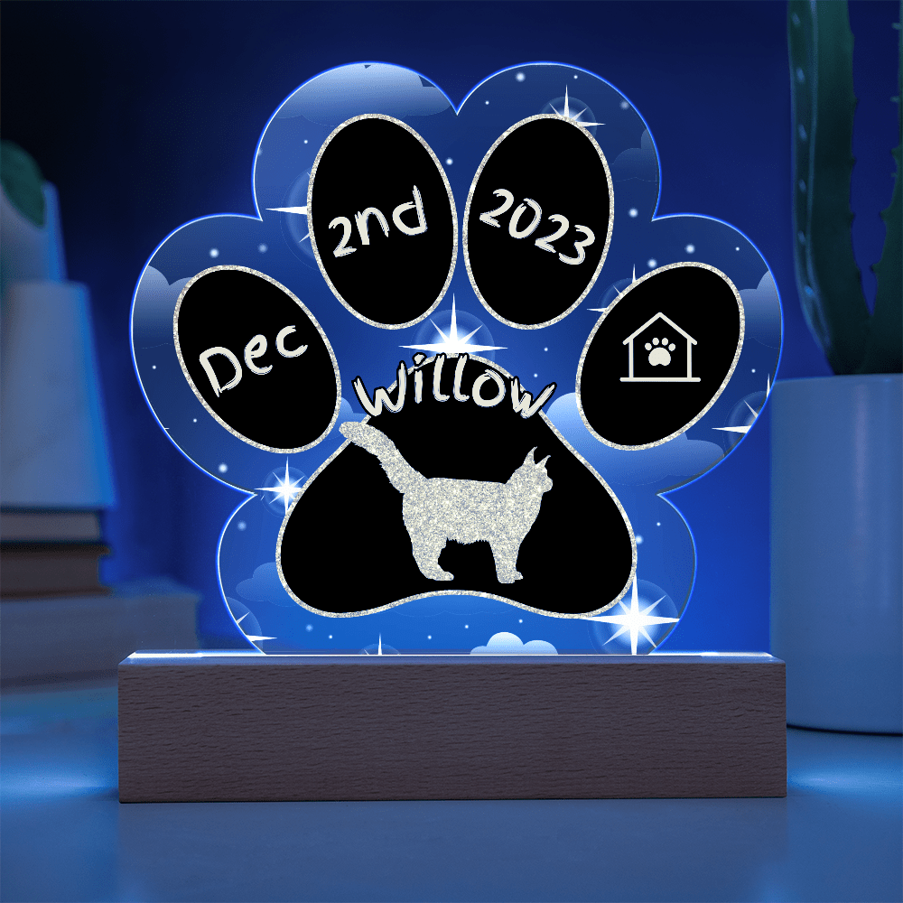 Maine Coon Cat Gotcha Day Plaque - Personalized 7" LED Acrylic Paw Print Welcome Home Gift