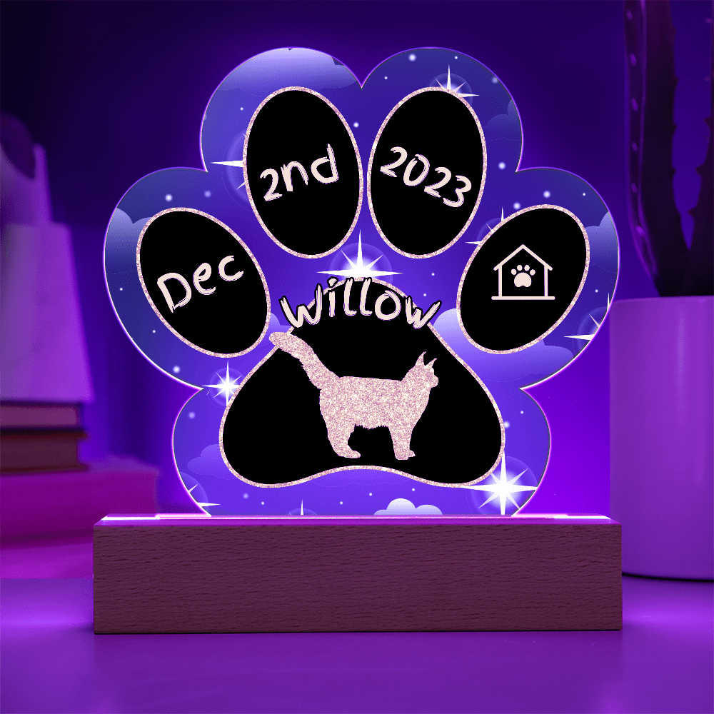 Maine Coon Cat Gotcha Day Plaque - Personalized 7" LED Acrylic Paw Print Welcome Home Gift