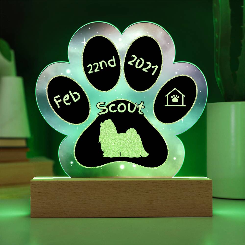 7" Acrylic Paw Print Plaque - Maltese - Personalized Lap Dog Gift, Gotcha Day Sign for Fluffy White Dog Owners, Elegant Breed Decor